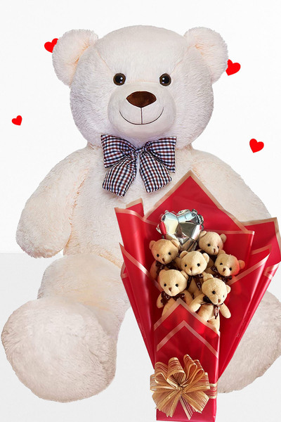Sole 90 cm Plush Bear Romantic Milk Coffee Teddy Bear Bouquet with Balloons for Valentine's Day Birthday and Special Day Gift