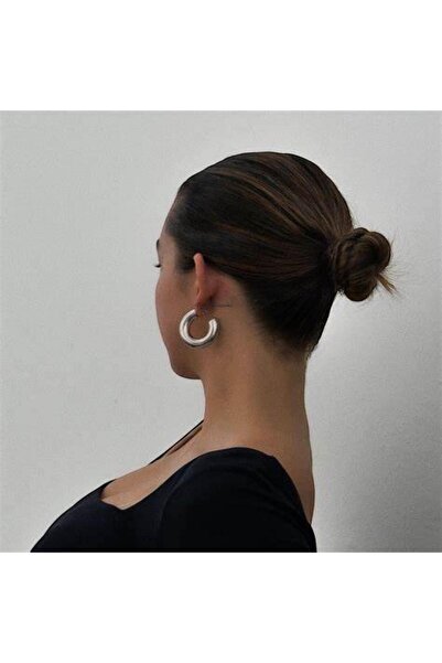 neslyaccessories 925 Gümüş Iğneli Büyük Bombe Halka Küpe