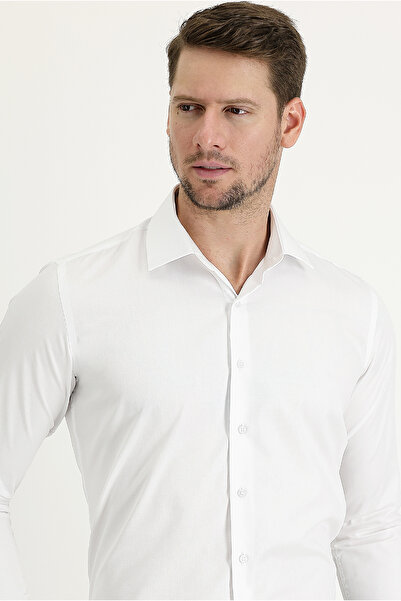 Kiğılı Uzun Kol Slim Fit Dar Kesim Klasik Non Iron Saten Pamuklu Gömlek