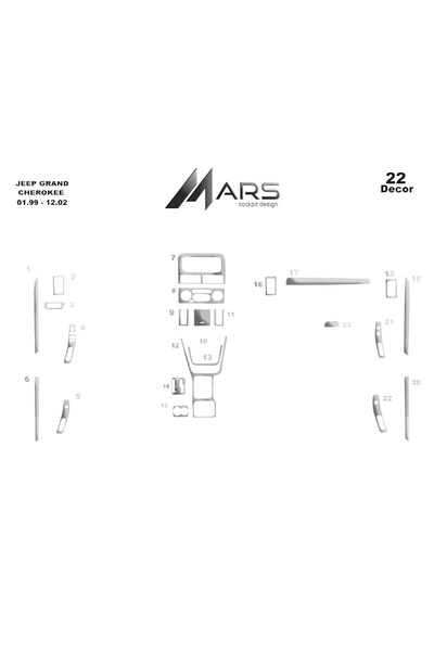 Marscockpitdesign جهاز تحكم جيب جراند شيروكي-توبوردو 1999-2002 22 قطعة