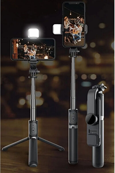 KTR TECH Siyah Kablosuz Kumandalı Telefon Selfie Çubuğu Monopod Ayaklı Tripod...