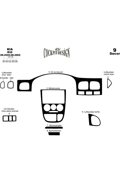 Marscockpitdesign كيا ريو وحدة التحكم-توبيردو 2000-2002 9 قطع