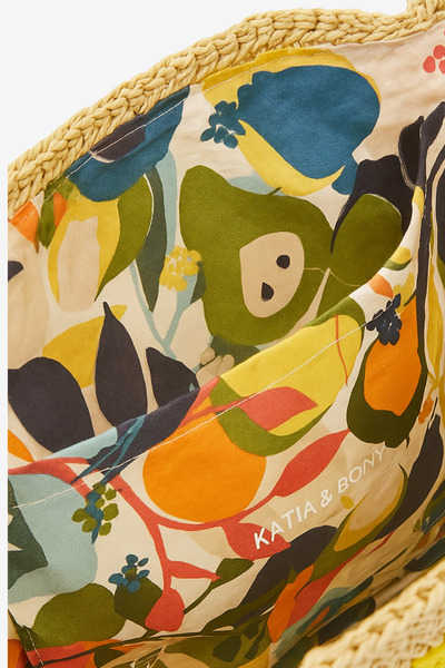 Katia&Bony Women's Lemon Embroidered Large Size Straw Bag