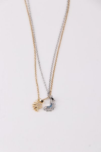 Kai Baby Moon and Sun Stainless Steel Necklace Designed for Two Spirits Complementing Each Other