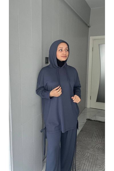 SAYRA Shawl Women's Hooded Drawstring Detailed Bottom Top Set