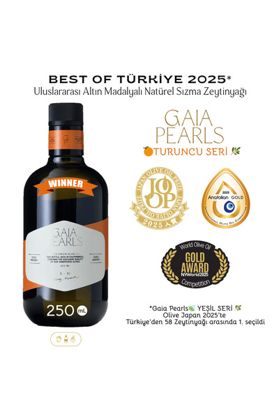 GAIA PEARLS Turuncu Seri 250 ml Milas Memecik Erken Hasat Soğuk Sıkım Zeytiny...