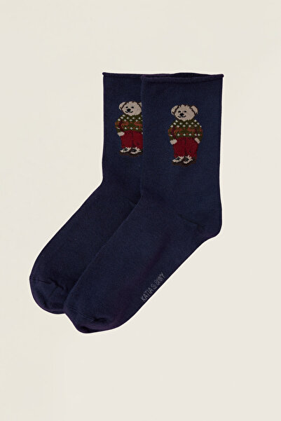 Katia&Bony Women's Teddy Patterned Elastic Modal Socks Navy Blue