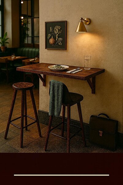 pinoxi Ahşap Duvara Monte Bar Masası 40cmx116cm Ceviz Renk