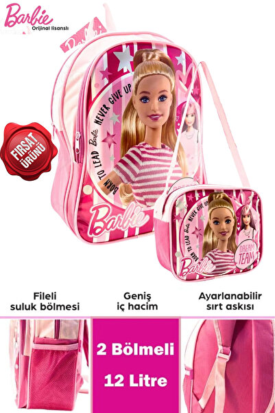 İstisna Pembe Barbie Lisanslı Kız Beslenmeli Ilkokul Sırt Çantası Kırtasiye S...