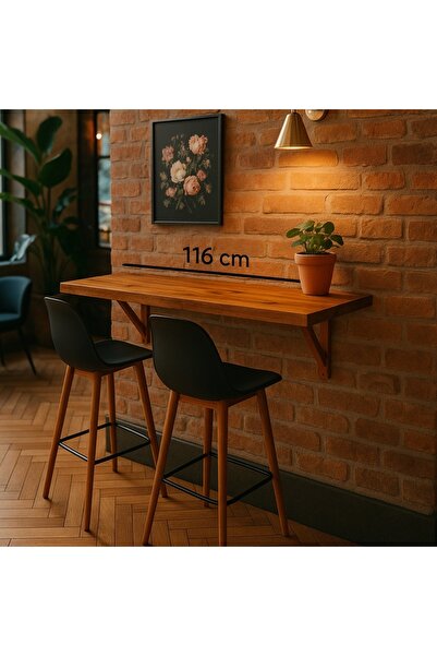 pinoxi Ahşap Duvara Monte Bar Masası 40cmx116cm Ceviz Renk