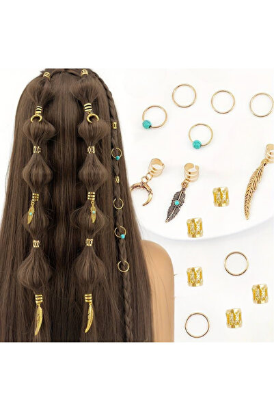 Shehlaa 15 adet Bohem Tarzı Saç Halkaları, Saç Küpeleri, Gümüş Renk, Altın Renk, Turkuaz Renk Boncuk