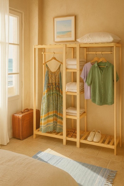 pinoxi Ahşap Açık Gardırop 2 Askılı 160x150x37 Cm Çok Amaçlı Dolap %100 Masif Çam Ağaç