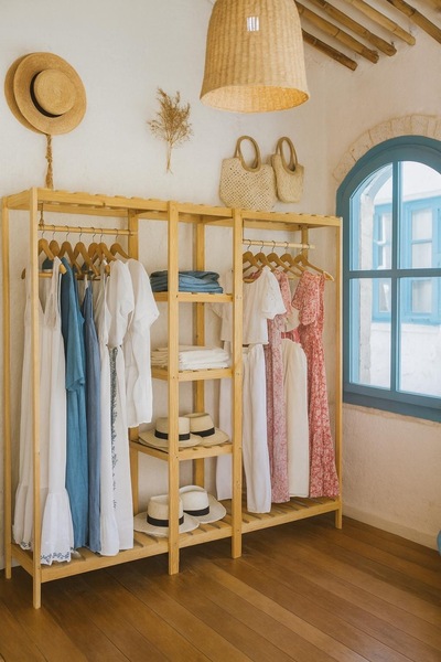 pinoxi Ahşap Açık Gardırop 2 Askılı 160x150x37 Cm Çok Amaçlı Dolap %100 Masif Çam Ağaç