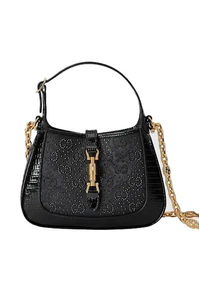 Generic Jackie 1961 Crystal Mini Bag with chain crossbody strap Black.