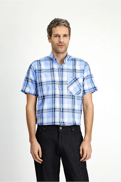 Kiğılı Short Sleeve Regular Fit Plaid Sports Button Collar Cotton Shirt