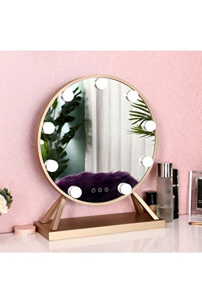 Raffine LED Light Round Shaped Vanity Smart Touch Mirror with 9 Bulbs Gold 40...
