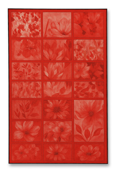 Rugs Modern Halı MOSSO Kırmızı Çiçek Tablosu Temalı Desen Dokuma Taban Modern...