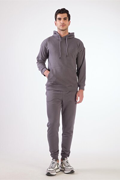 Dufy Antrasit Kapüşonlu Kanguru Cepli Regular Fit Erkek Sweatshirt