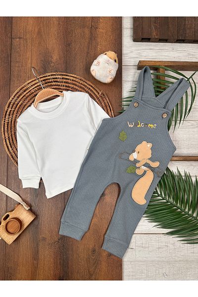 Kids Kingdom Cotton Squirrel Patterned Suspender 2-Piece Baby Boy Set