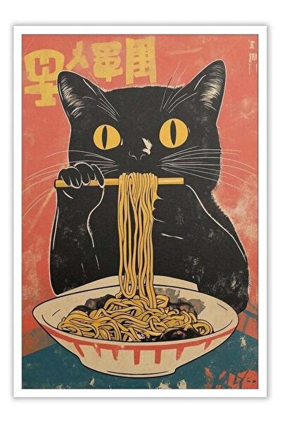 Emoda home Trove ملصقات noskisy القديمة لقطط سوداء تأكل رامين من طوكيو أوكيو، لوحات جدارية من القماش لقطط لطيفة، معكرونة يابانية