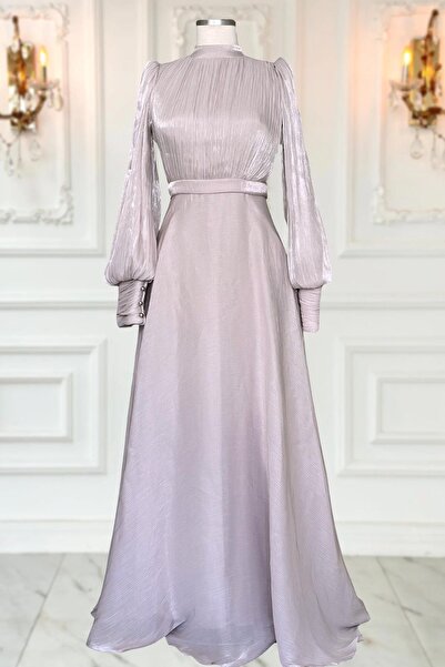 Amine Hüma Zen Abiye Elbise Pudra