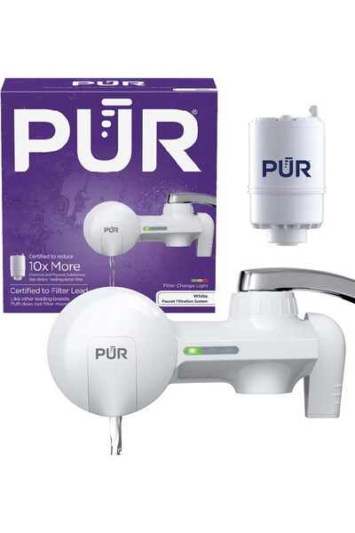 Pür PUR Faucet Mount Water Filtration System, 2-in-1 Powerful Filtration with Lead Reduction, Horizontal