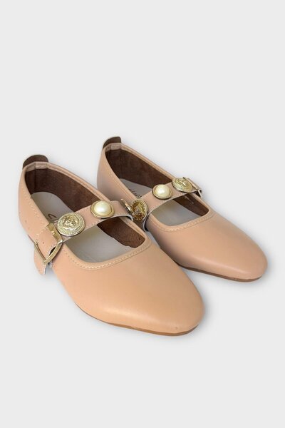 Liger Women's Pearl and Seal Accessory Strap Ballerina Beige