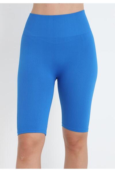 Serena Short ribbed blue leggings with high waist