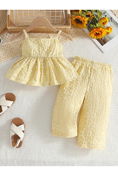 NOBLEKIDS Baby Summer Strap Blouse & Trousers Set – Yellow Lace Pattern