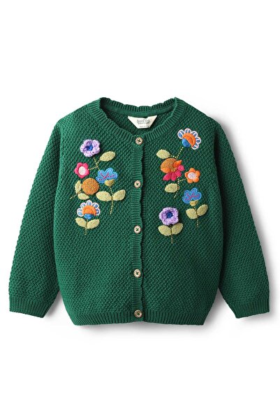 Bonfino سترة صوفية 100% قطنية محبوكة بأكمام طويلة وفتحة أمامية مطرزة بالورود ...