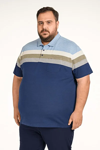 TANİŞ GİYİM Plus Size Board Pattern Pocket Polo T-Shirt