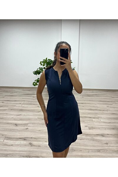 VAZIRADK فستان مريح بدون أكمام وتفاصيل سحاب