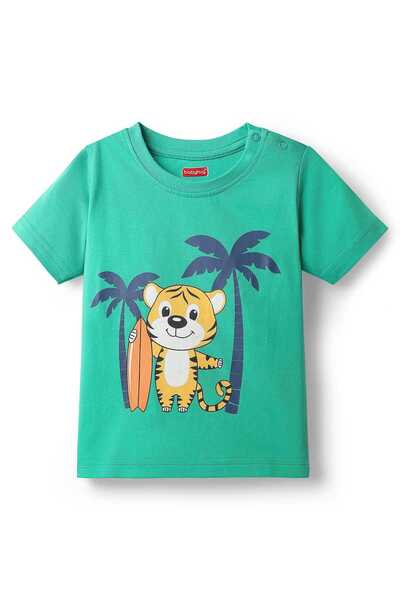 Babyhug Cotton Knit Half Sleeves Night Suit With Tropical Theme Print - Green & Navy Blue