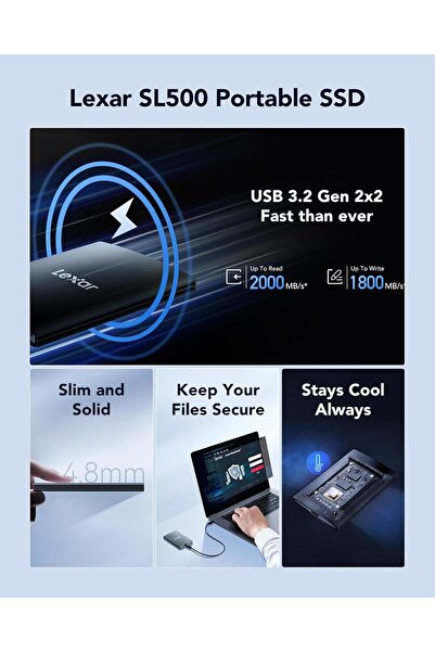 Lexar SL500 External SSD 1TB USB 3.2 Gen2x2 Portable SSD 2000MB/s Read 1800MB/s Write