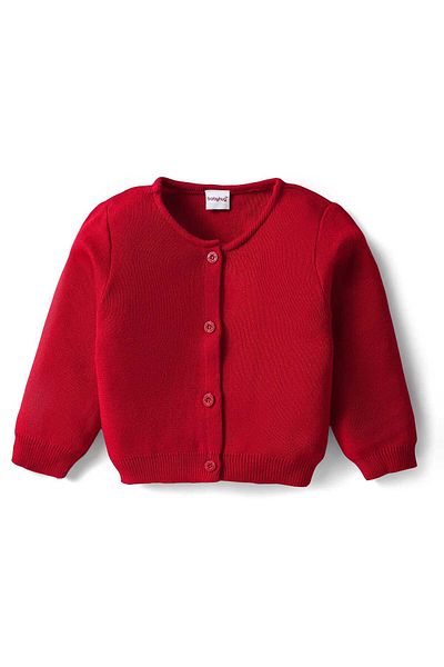 Babyhug Knitted Full Sleeves Solid Front Open Sweater - Red