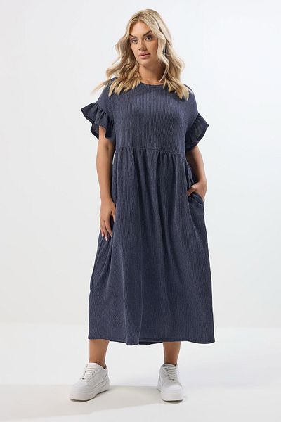 Stil Diva Plus Size Crew Neck Short Sleeve Ruffle Long Dress 270342