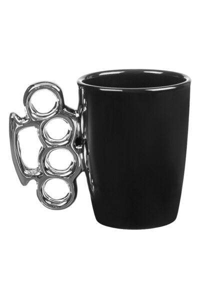 OEM Ceramic Mug, 3D Punch Handle, Black and Silver, 400ml