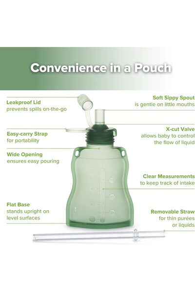 Haakaa Yummy Pouch Reusable Baby Food Storage 4 oz, 2 Pack (Pea Green)