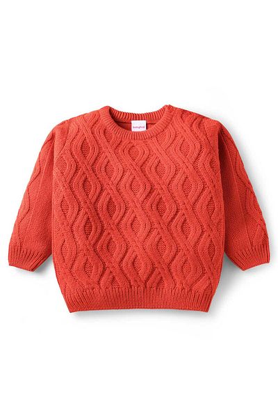 Babyhug Knit Full Sleeves Sweater Set with Cable Knit Design - Orange