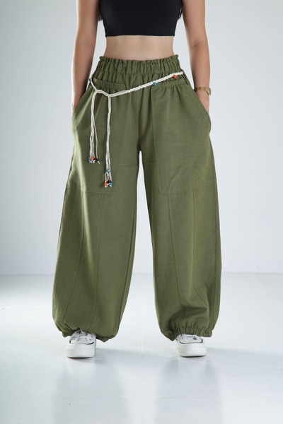 COCOPELLI Design Linen Khaki Baggy Trousers