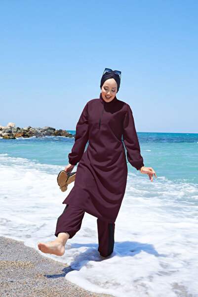 EBRUTESETTÜR Half Zipper Adjustable Waist Hijab Swimsuit