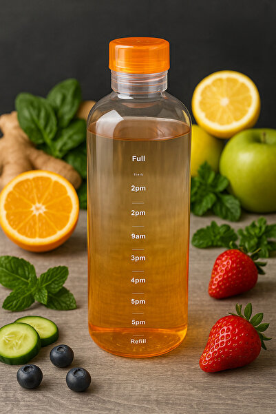 İnterlife Glass Water Bottle Borosilicate Water Bottle with Clock 700 ml