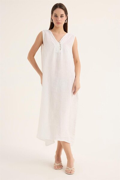HomeStore Λινό Αμάνικο Φόρεμα