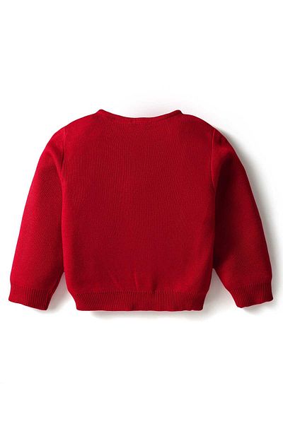 Babyhug Knitted Full Sleeves Solid Front Open Sweater - Red
