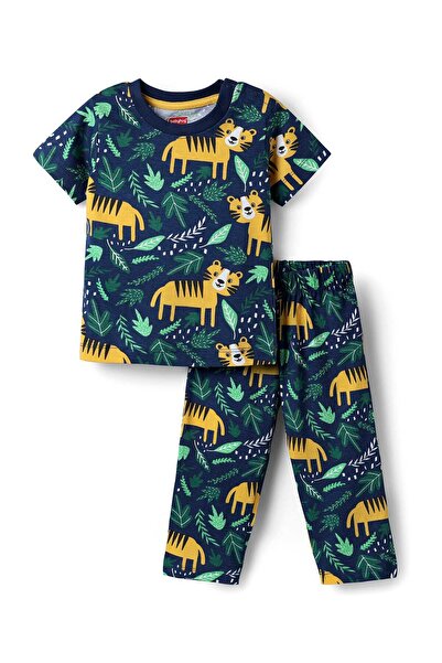 Babyhug بدلة نوم من القطن المحبوك بأكمام نصفية وطبعة حيوانات - أزرق داكن