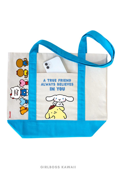Girlboss Kawaii Cinnamoroll & Pompompurin Canvas Bag with Front Pocket Large Size / Shopping , Sports , Beach