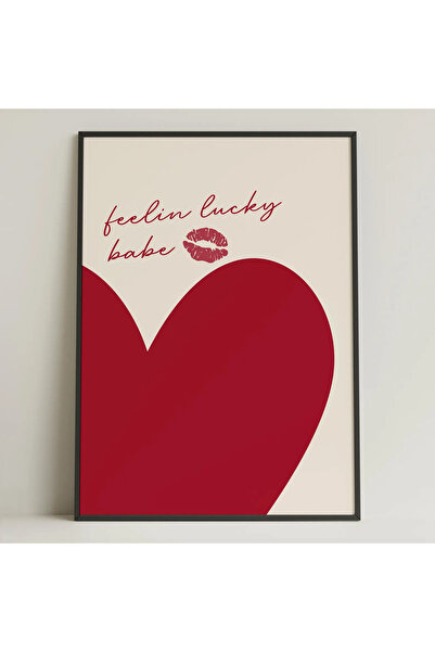 512 STORE Estetik Black Red Leoapar Heart Kiss Modern Duvar Dekor Lucky Çerçe...