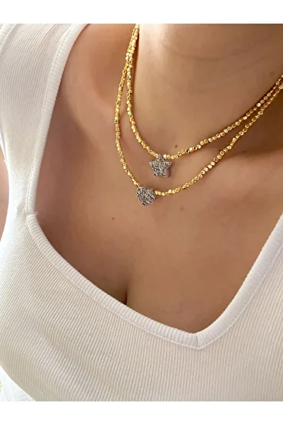 CHARMLUCKY Zircon Stone Heart-Star Cube Combination Necklace