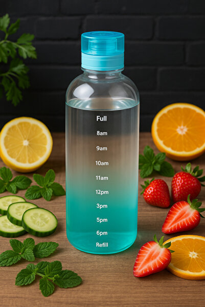 İnterlife Glass Water Bottle Borosilicate Water Bottle with Clock 700 ml