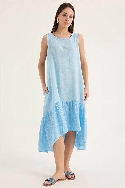 HomeStore Λινό Αμάνικο Φόρεμα